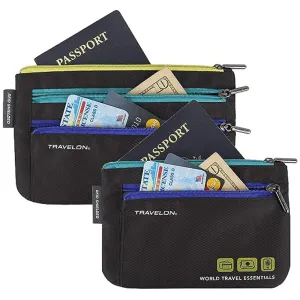 2 Travelon Currency Passport Pouch Zippered Card Holder Clutch Wallet Organizer