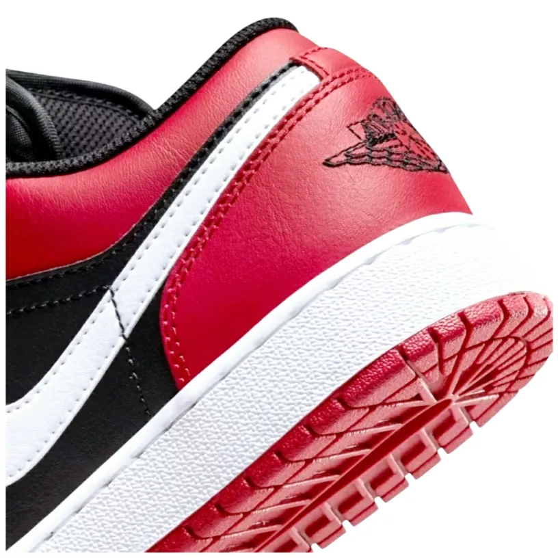 Air Jordan *Men's 1 Low Black/Red Alternate Bred Toe Leather Sneakers (Size 8.5)