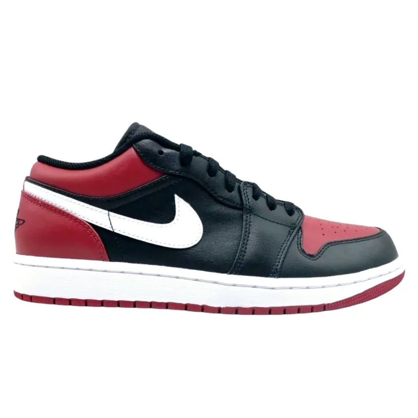 Air Jordan *Men's 1 Low Black/Red Alternate Bred Toe Leather Sneakers (Size 8.5)