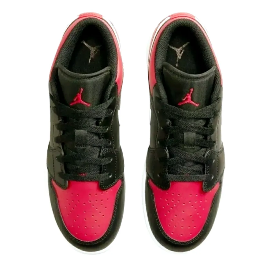 Air Jordan *Men's 1 Low Black/Red Alternate Bred Toe Leather Sneakers (Size 8.5)