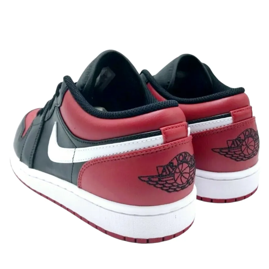Air Jordan *Men's 1 Low Black/Red Alternate Bred Toe Leather Sneakers (Size 8.5)