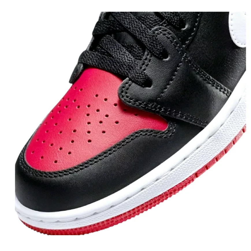 Air Jordan *Men's 1 Low Black/Red Alternate Bred Toe Leather Sneakers (Size 8.5)