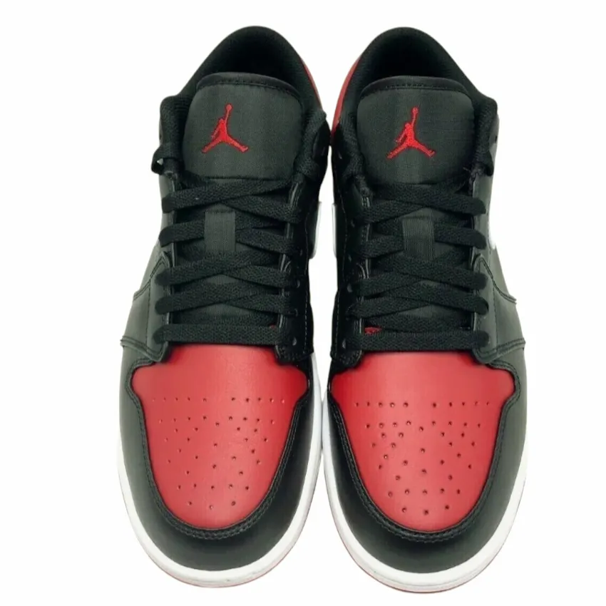 Air Jordan *Men's 1 Low Black/Red Alternate Bred Toe Leather Sneakers (Size 8.5)