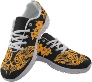 AmzPrint Walking Running Shoes Hawaiian Polynesian Island Ethnic Tribal Print White Sole Samoa Shoes Women Casual Sneakers