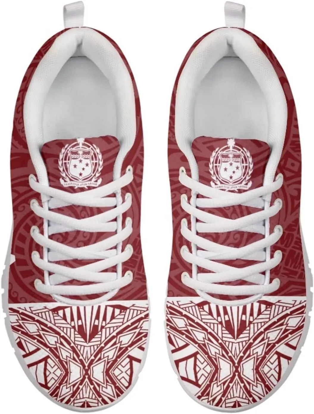 AmzPrint Walking Running Shoes Hawaiian Polynesian Island Ethnic Tribal Print White Sole Samoa Shoes Women Casual Sneakers