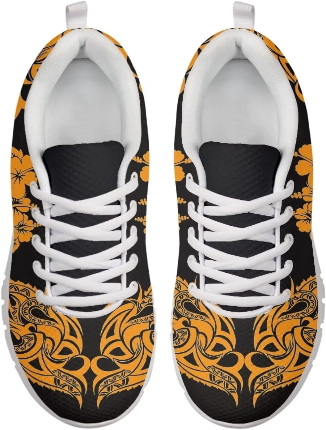 AmzPrint Walking Running Shoes Hawaiian Polynesian Island Ethnic Tribal Print White Sole Samoa Shoes Women Casual Sneakers