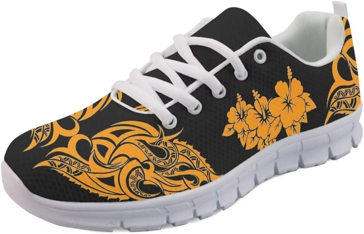 AmzPrint Walking Running Shoes Hawaiian Polynesian Island Ethnic Tribal Print White Sole Samoa Shoes Women Casual Sneakers