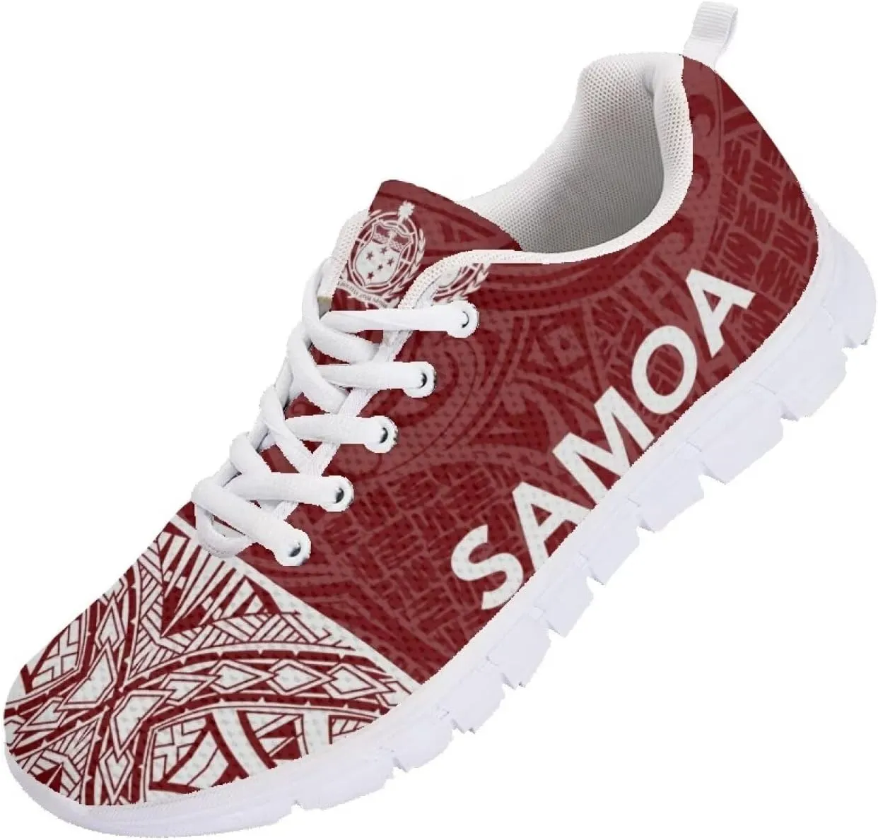AmzPrint Walking Running Shoes Hawaiian Polynesian Island Ethnic Tribal Print White Sole Samoa Shoes Women Casual Sneakers