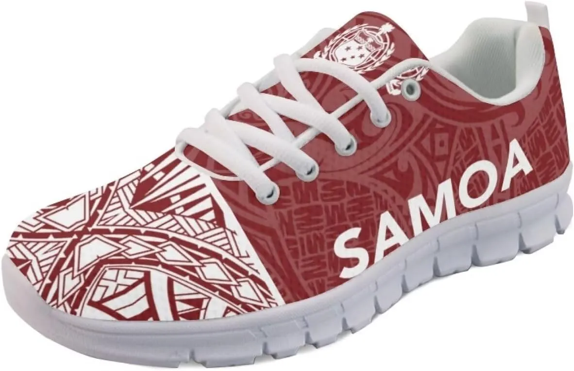 AmzPrint Walking Running Shoes Hawaiian Polynesian Island Ethnic Tribal Print White Sole Samoa Shoes Women Casual Sneakers