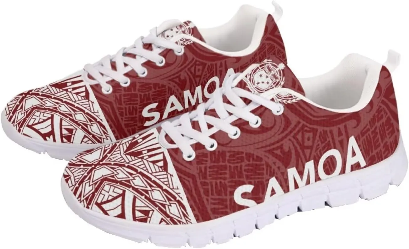 AmzPrint Walking Running Shoes Hawaiian Polynesian Island Ethnic Tribal Print White Sole Samoa Shoes Women Casual Sneakers