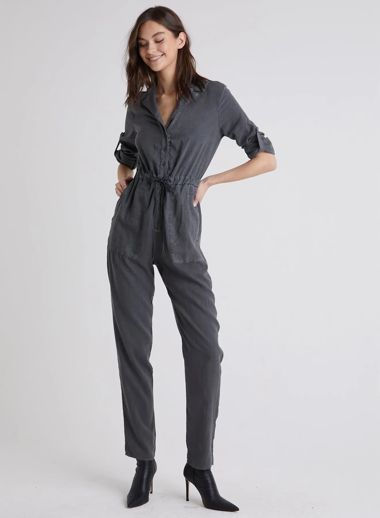 Anchor Roll Tab Sleeve Jumpsuit - Smoke Stack