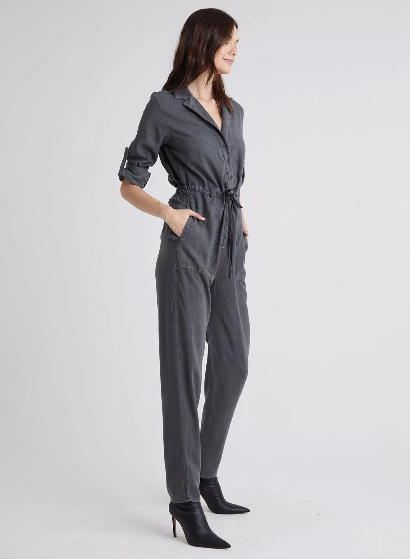 Anchor Roll Tab Sleeve Jumpsuit - Smoke Stack
