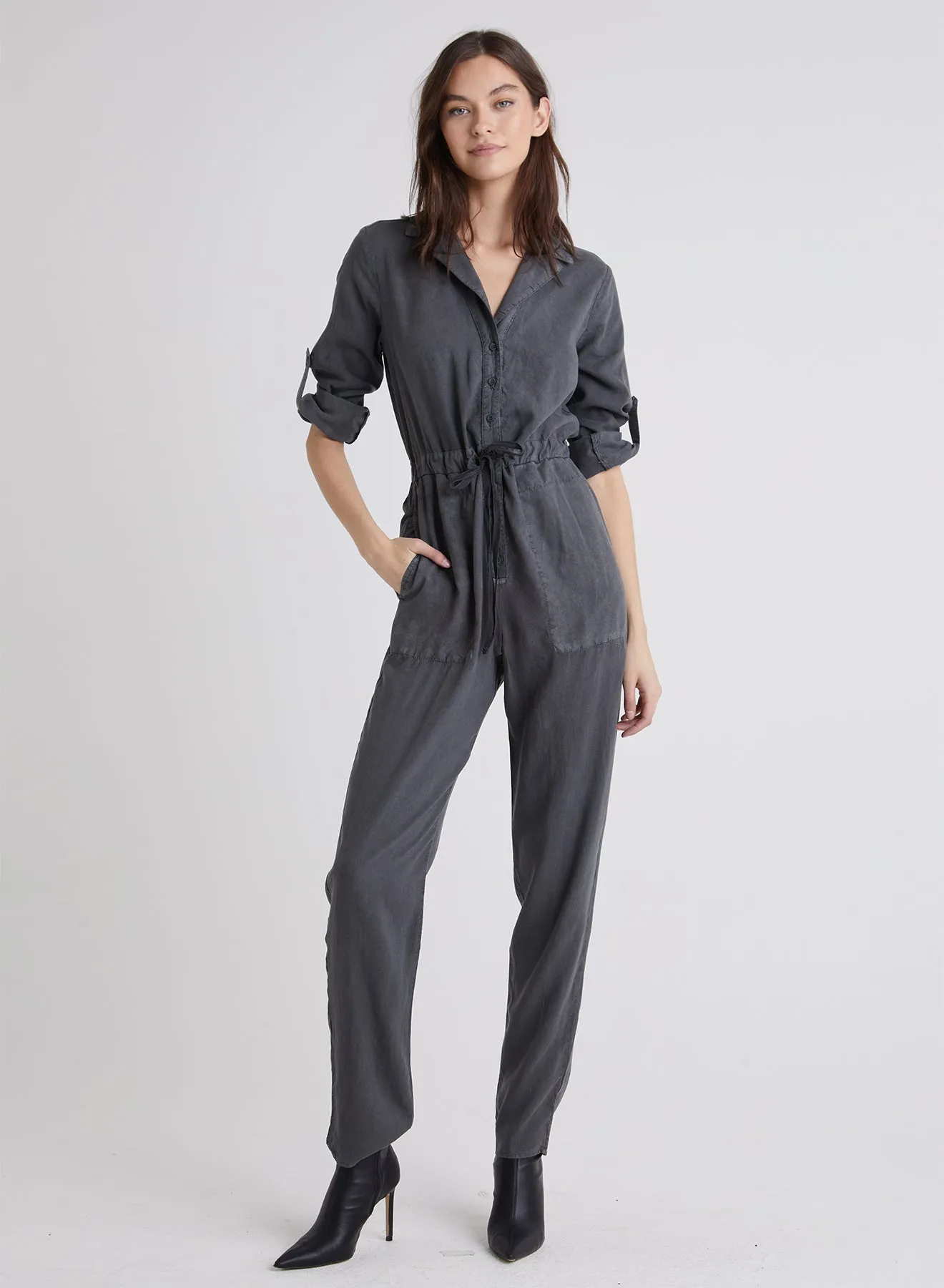 Anchor Roll Tab Sleeve Jumpsuit - Smoke Stack