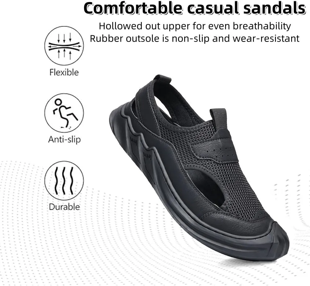 Asifn Men's Mesh Sandals Outdoor Casual Comfort Lightweight Breathable Closed-Toe Beach Shoes Summer Hiking Sport Walking
