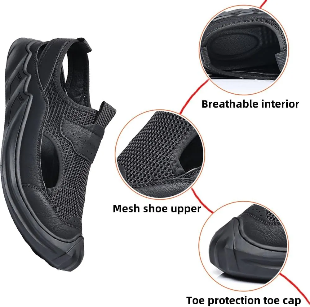 Asifn Men's Mesh Sandals Outdoor Casual Comfort Lightweight Breathable Closed-Toe Beach Shoes Summer Hiking Sport Walking