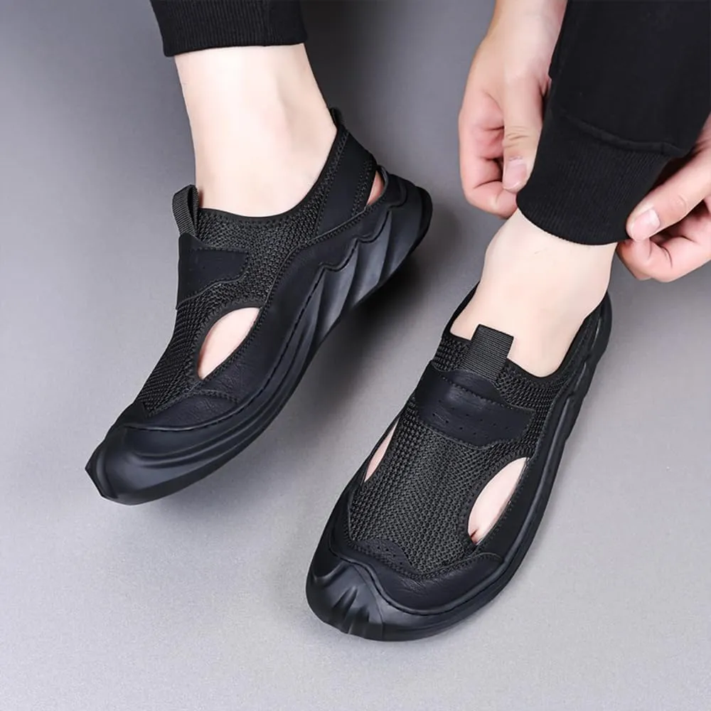 Asifn Men's Mesh Sandals Outdoor Casual Comfort Lightweight Breathable Closed-Toe Beach Shoes Summer Hiking Sport Walking