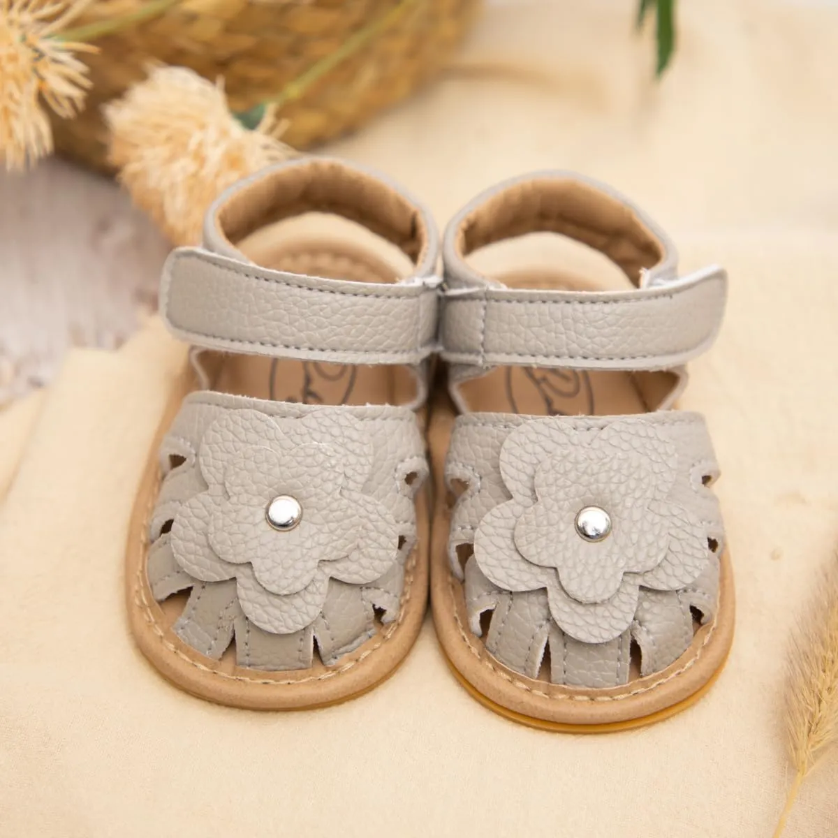 Babelvit Infant Baby Girl Boy Sandals Comfort Premium Summer Outdoor Casual Beach Shoes with Flower Bowknot Anti Slip Rubber Sole Newborn Toddler Prewalker First Walking Shoes