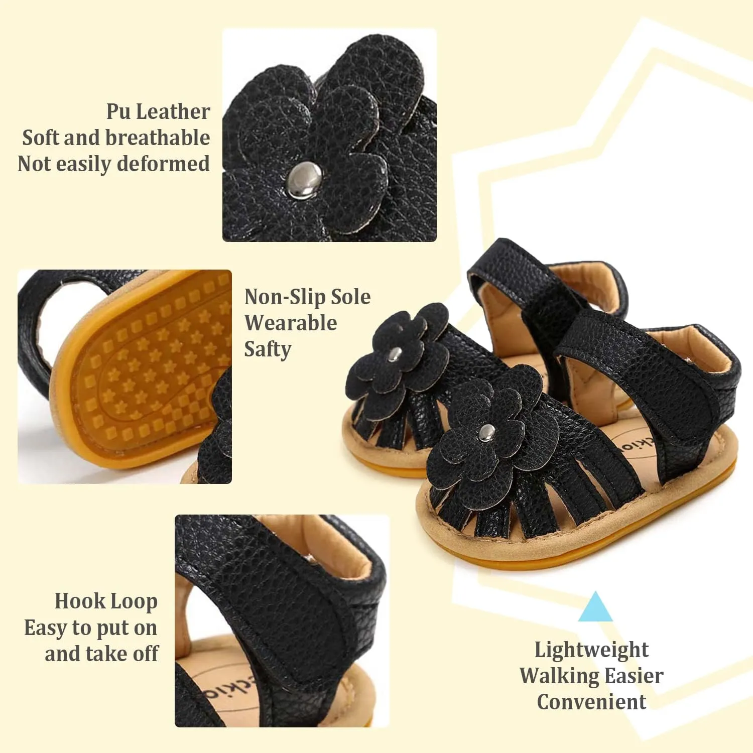 Babelvit Infant Baby Girl Boy Sandals Comfort Premium Summer Outdoor Casual Beach Shoes with Flower Bowknot Anti Slip Rubber Sole Newborn Toddler Prewalker First Walking Shoes