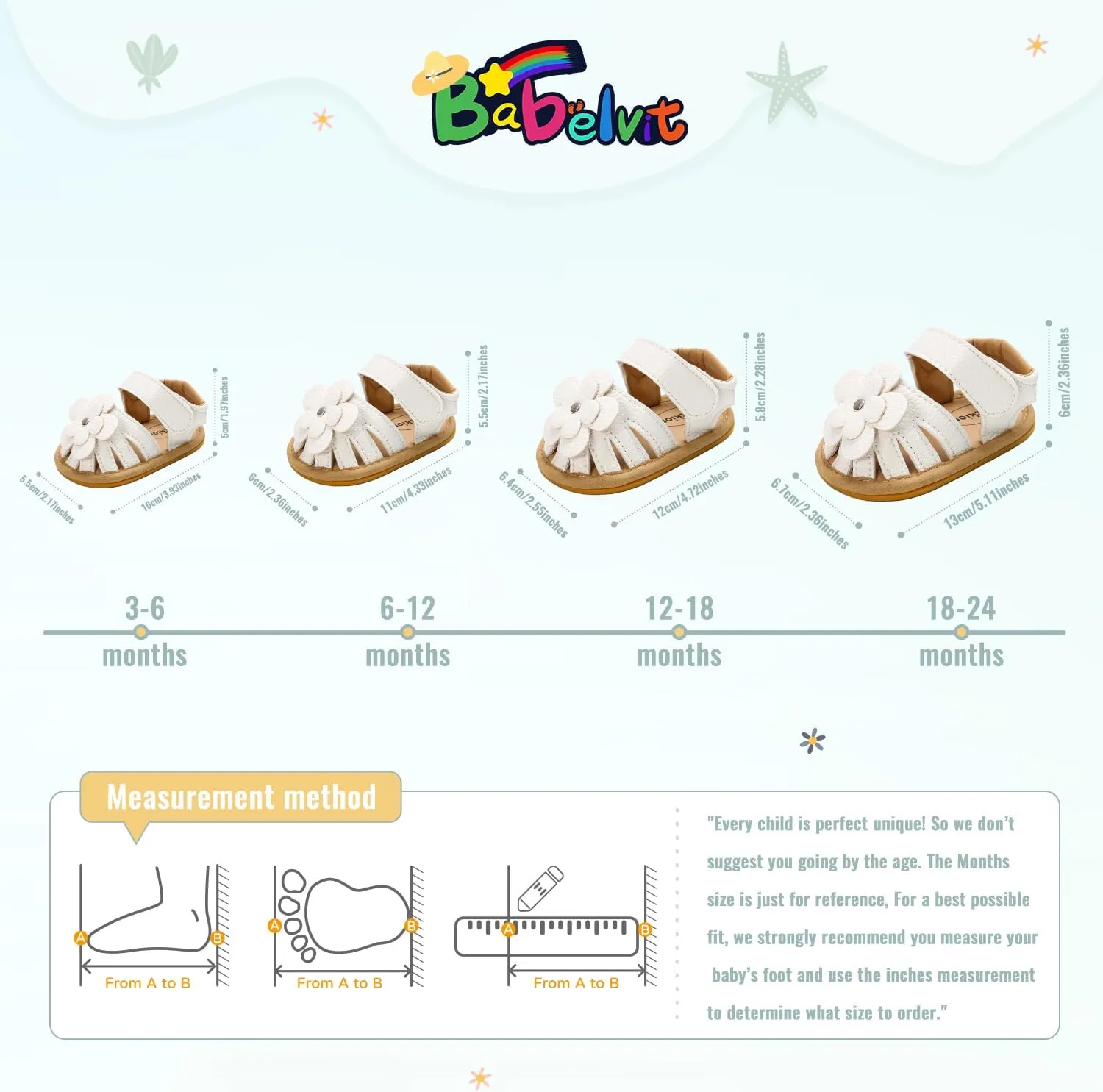 Babelvit Infant Baby Girl Boy Sandals Comfort Premium Summer Outdoor Casual Beach Shoes with Flower Bowknot Anti Slip Rubber Sole Newborn Toddler Prewalker First Walking Shoes