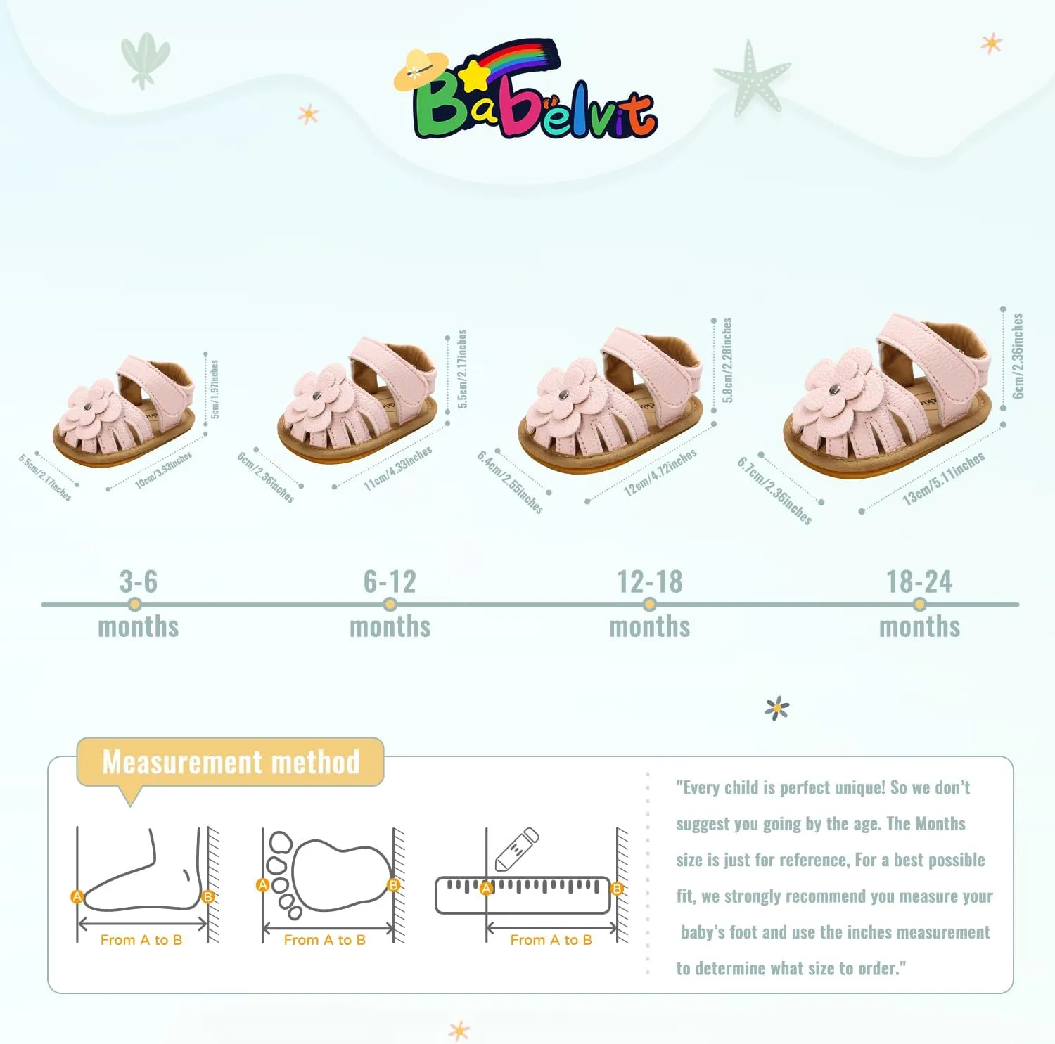 Babelvit Infant Baby Girl Boy Sandals Comfort Premium Summer Outdoor Casual Beach Shoes with Flower Bowknot Anti Slip Rubber Sole Newborn Toddler Prewalker First Walking Shoes