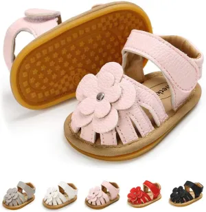 Babelvit Infant Baby Girl Boy Sandals Comfort Premium Summer Outdoor Casual Beach Shoes with Flower Bowknot Anti Slip Rubber Sole Newborn Toddler Prewalker First Walking Shoes