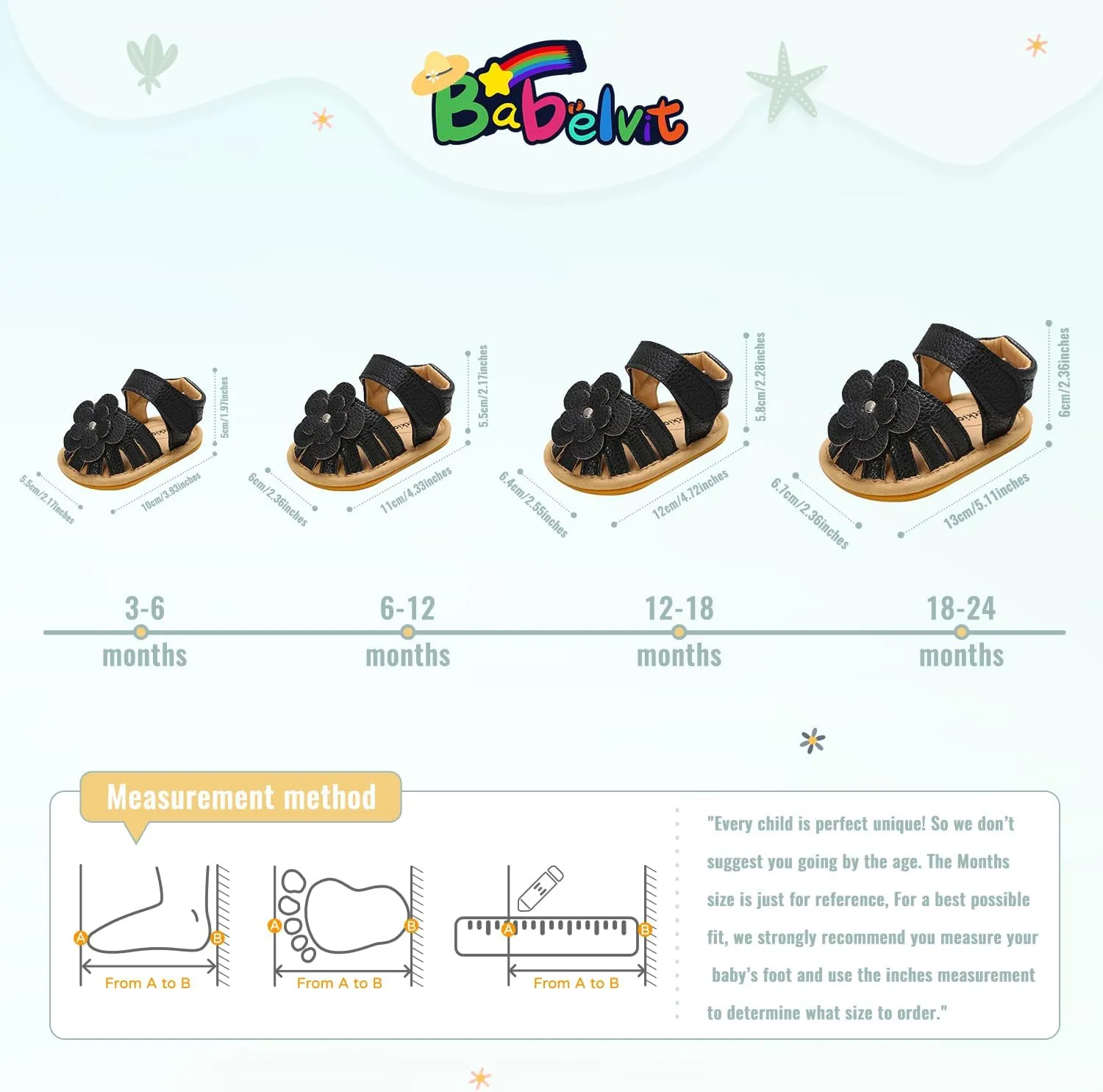 Babelvit Infant Baby Girl Boy Sandals Comfort Premium Summer Outdoor Casual Beach Shoes with Flower Bowknot Anti Slip Rubber Sole Newborn Toddler Prewalker First Walking Shoes