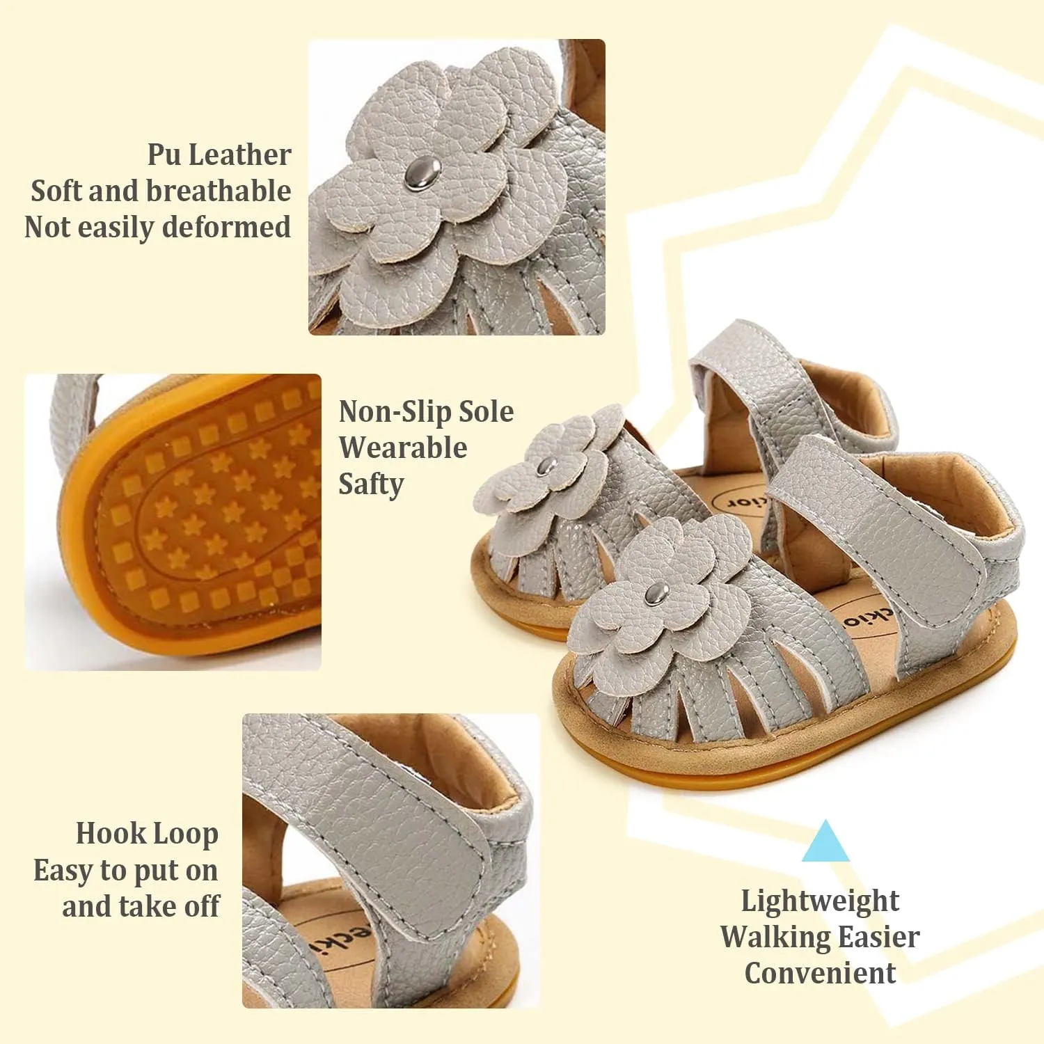 Babelvit Infant Baby Girl Boy Sandals Comfort Premium Summer Outdoor Casual Beach Shoes with Flower Bowknot Anti Slip Rubber Sole Newborn Toddler Prewalker First Walking Shoes