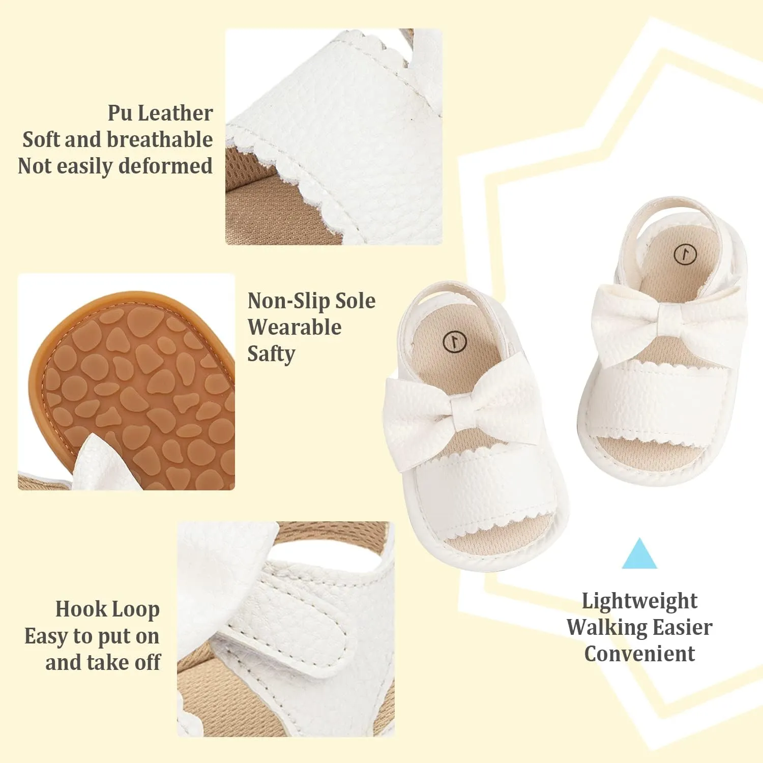 Babelvit Infant Baby Girl Boy Sandals Comfort Premium Summer Outdoor Casual Beach Shoes with Flower Bowknot Anti Slip Rubber Sole Newborn Toddler Prewalker First Walking Shoes