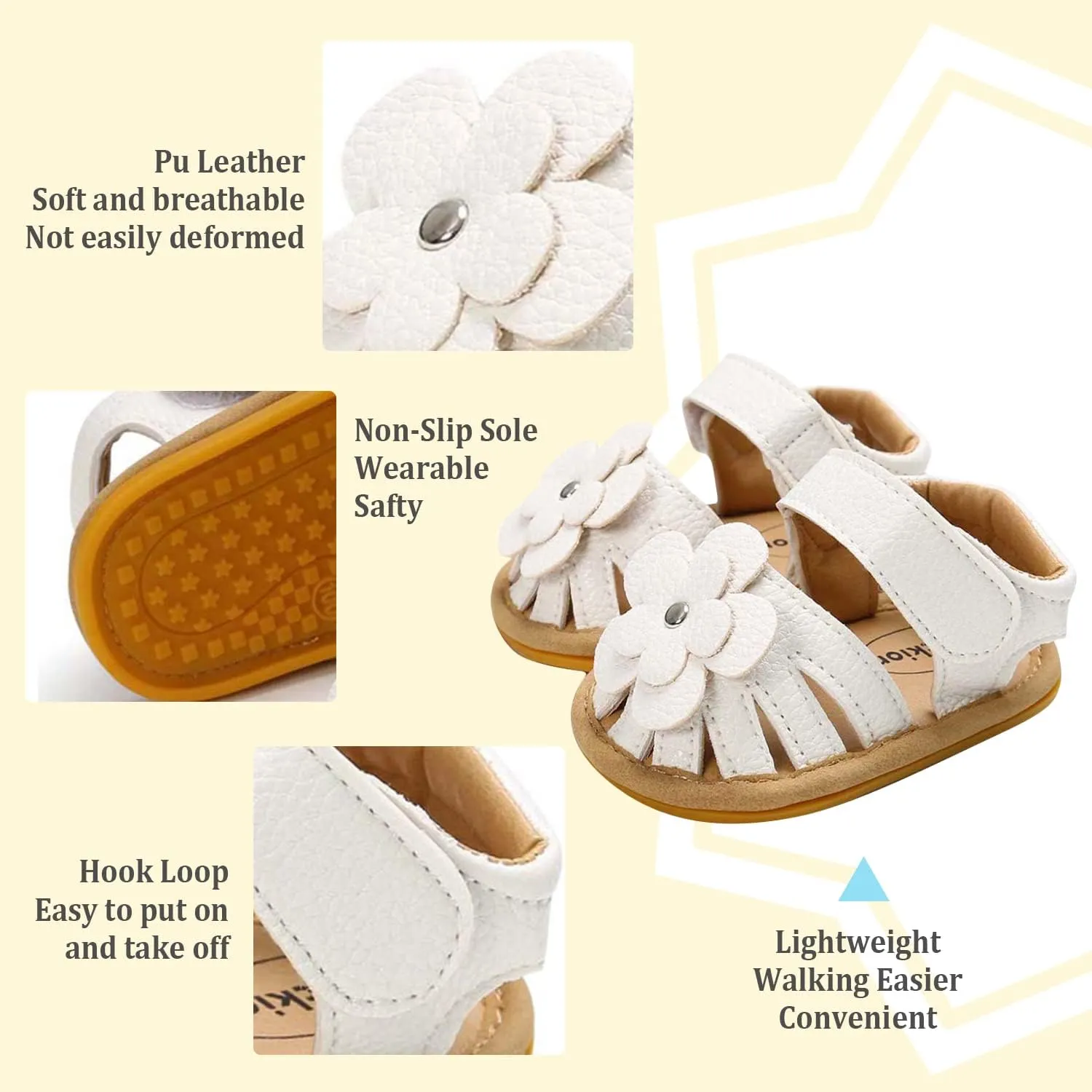 Babelvit Infant Baby Girl Boy Sandals Comfort Premium Summer Outdoor Casual Beach Shoes with Flower Bowknot Anti Slip Rubber Sole Newborn Toddler Prewalker First Walking Shoes