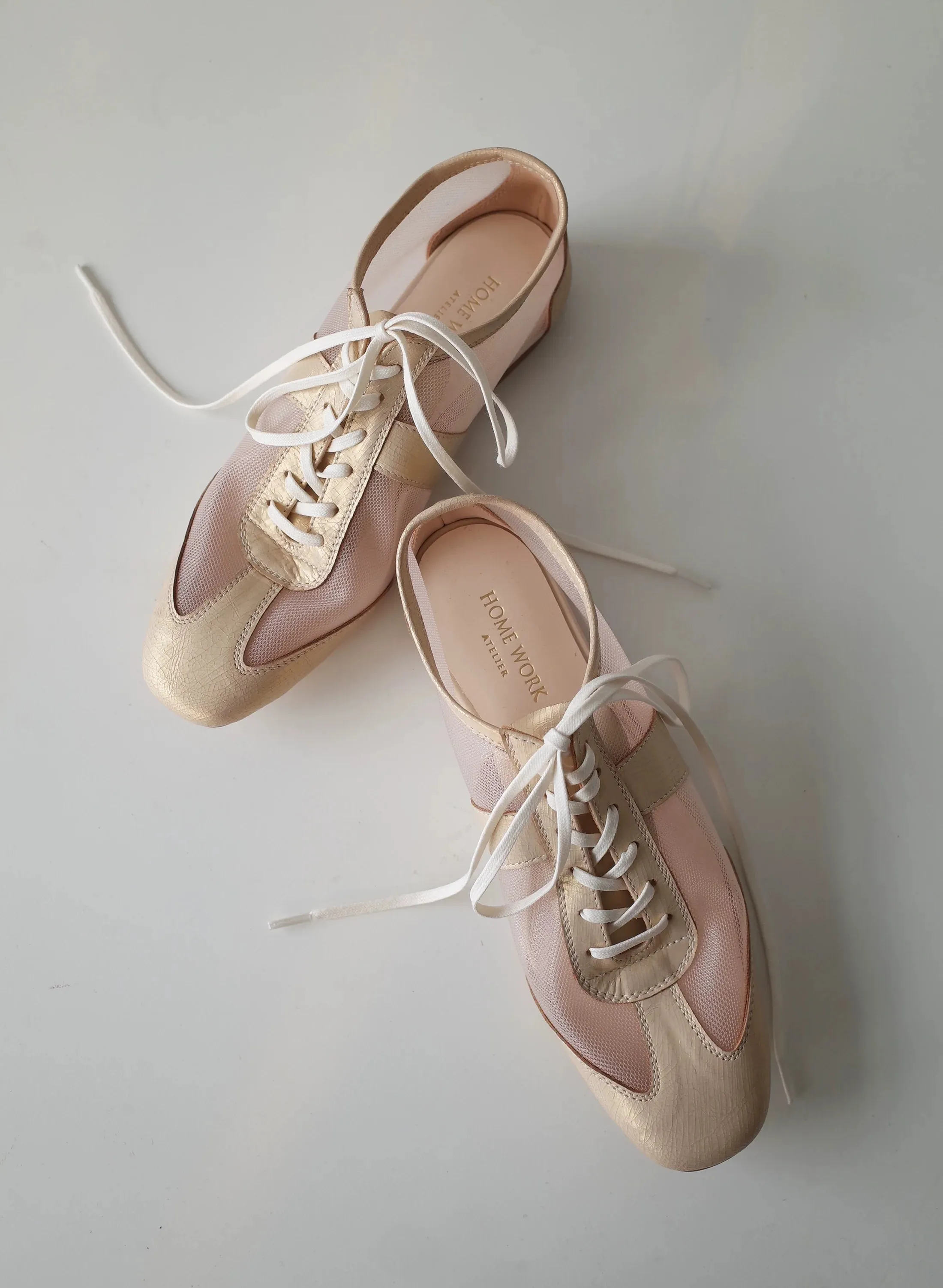 Beige Mesh Leather Sneakers