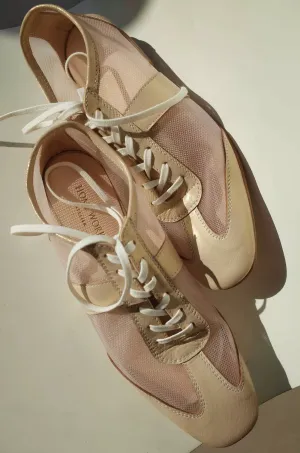 Beige Mesh Leather Sneakers
