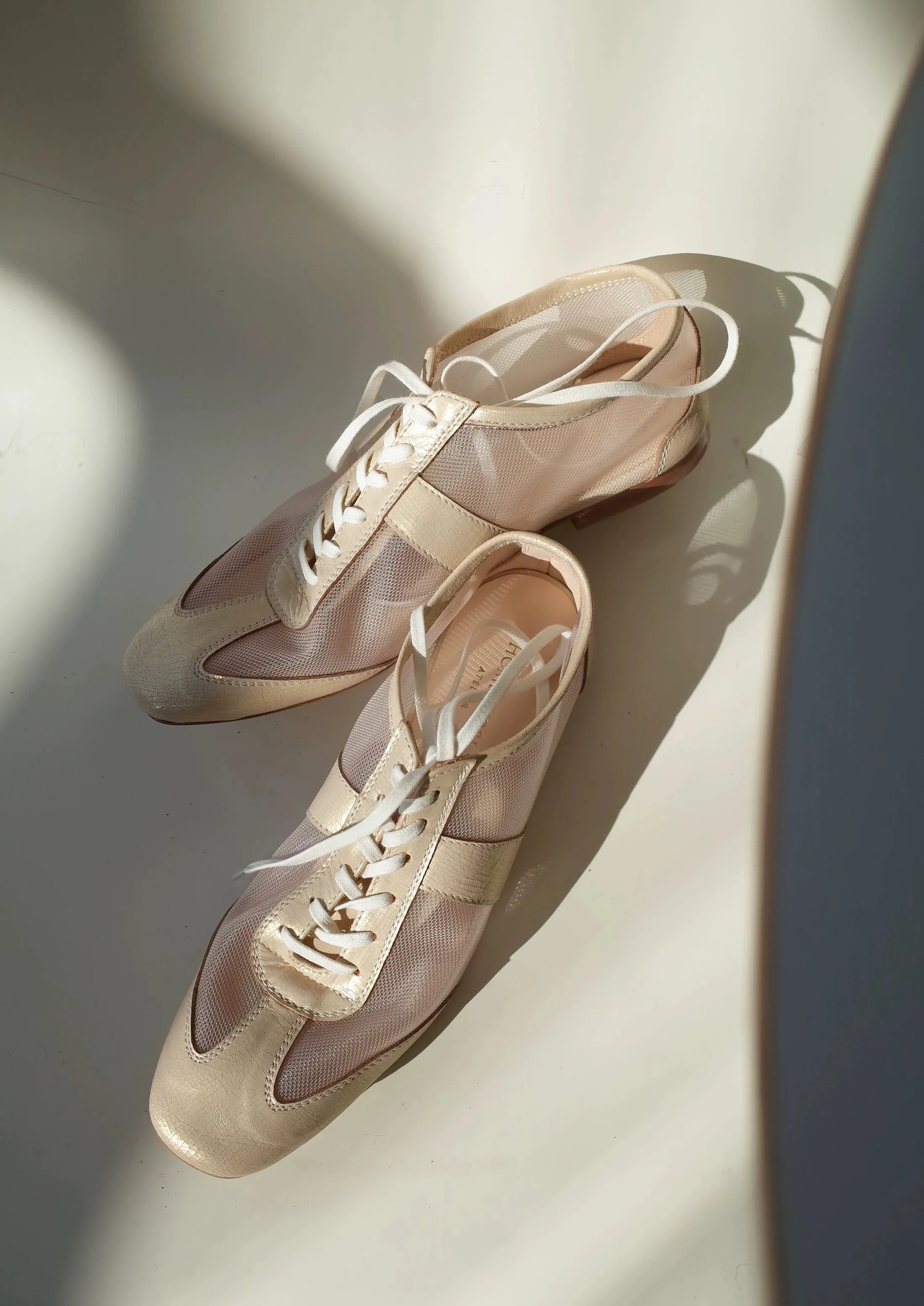 Beige Mesh Leather Sneakers
