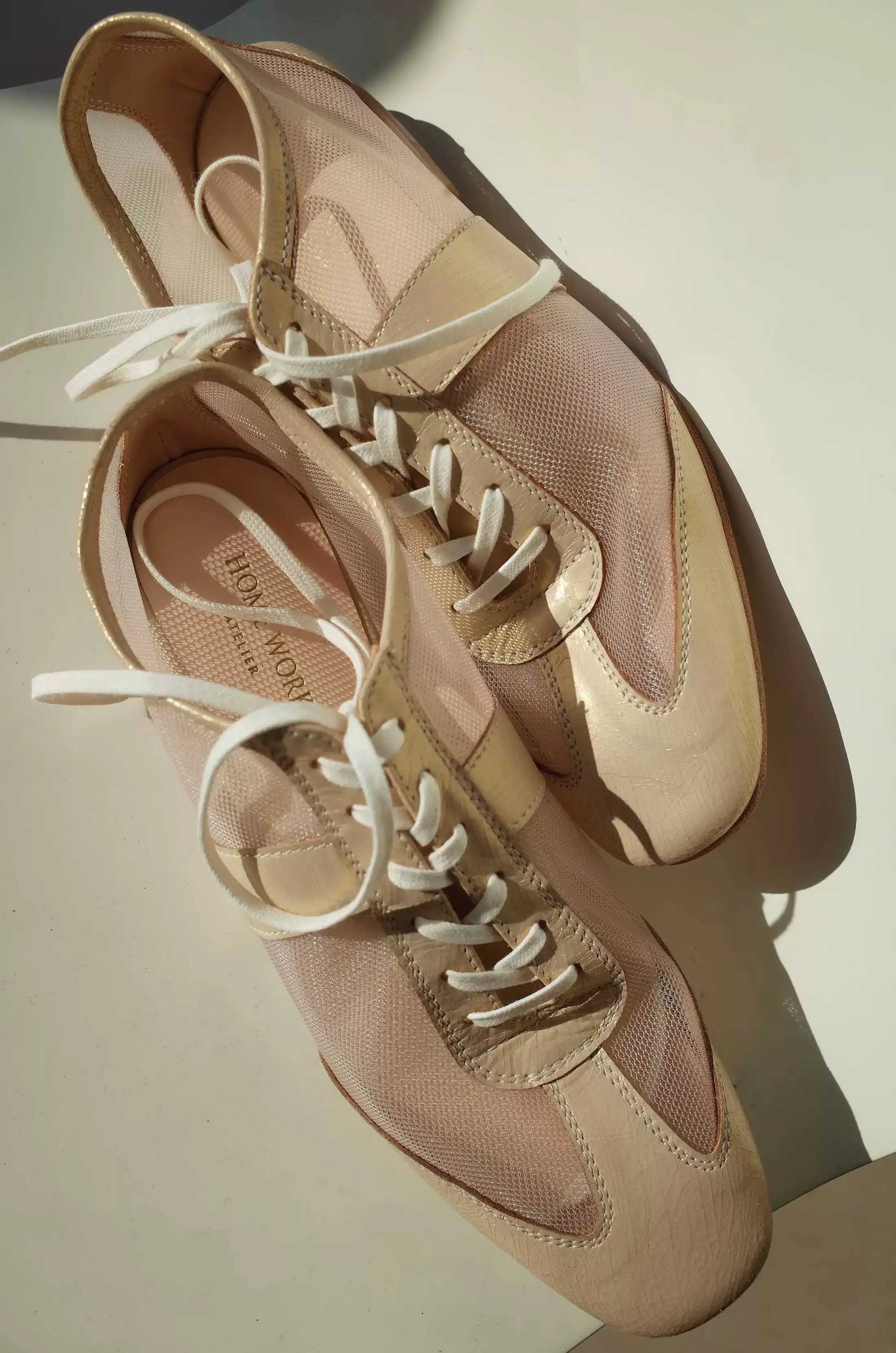 Beige Mesh Leather Sneakers