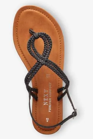 Black Forever Comfort Double Plait Toe Thong Sandals