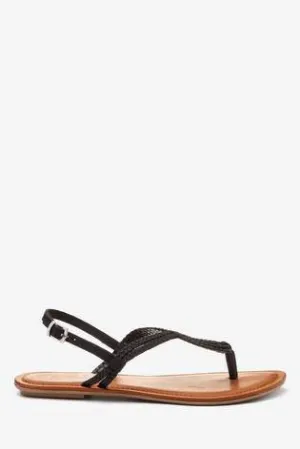 Black Forever Comfort Double Plait Toe Thong Sandals
