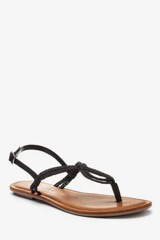 Black Forever Comfort Double Plait Toe Thong Sandals