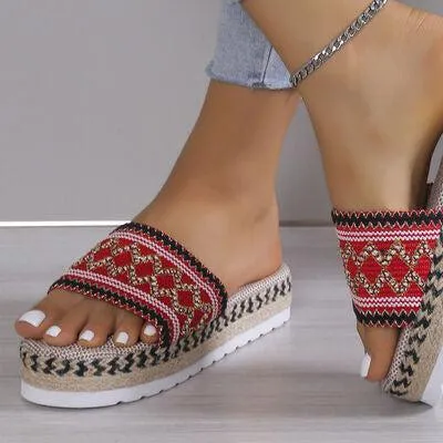 Braided Belt Geometric Weave Platform Sandals