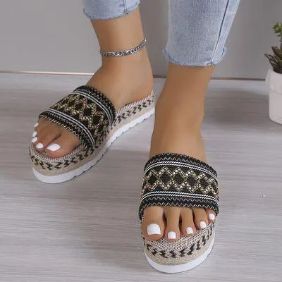 Braided Belt Geometric Weave Platform Sandals