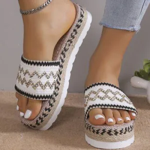 Braided Belt Geometric Weave Platform Sandals