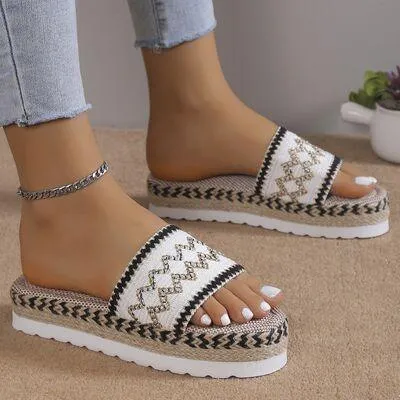 Braided Belt Geometric Weave Platform Sandals