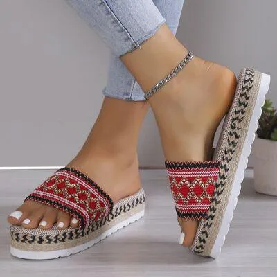 Braided Belt Geometric Weave Platform Sandals