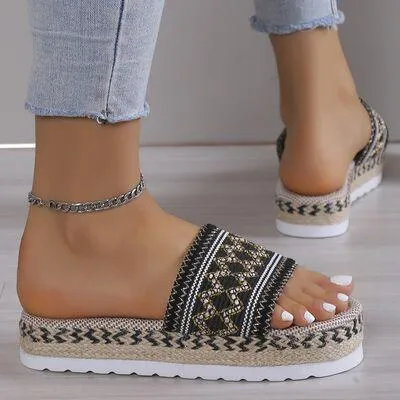 Braided Belt Geometric Weave Platform Sandals