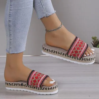 Braided Belt Geometric Weave Platform Sandals
