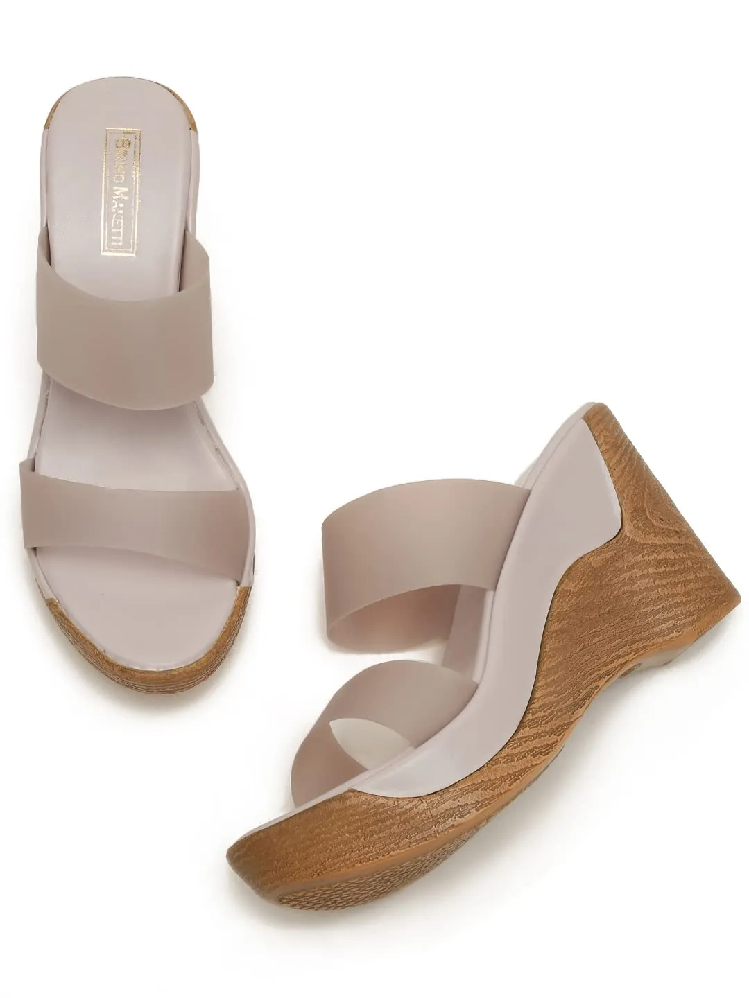Bruno Manetti Women's Grey Slipon Back Open Round Toe Comfort Wedges
