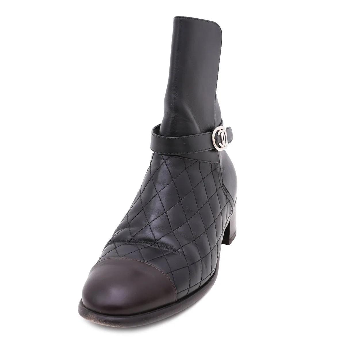 Chanel Bicolor CC Quilted Ankle Boots 39.5