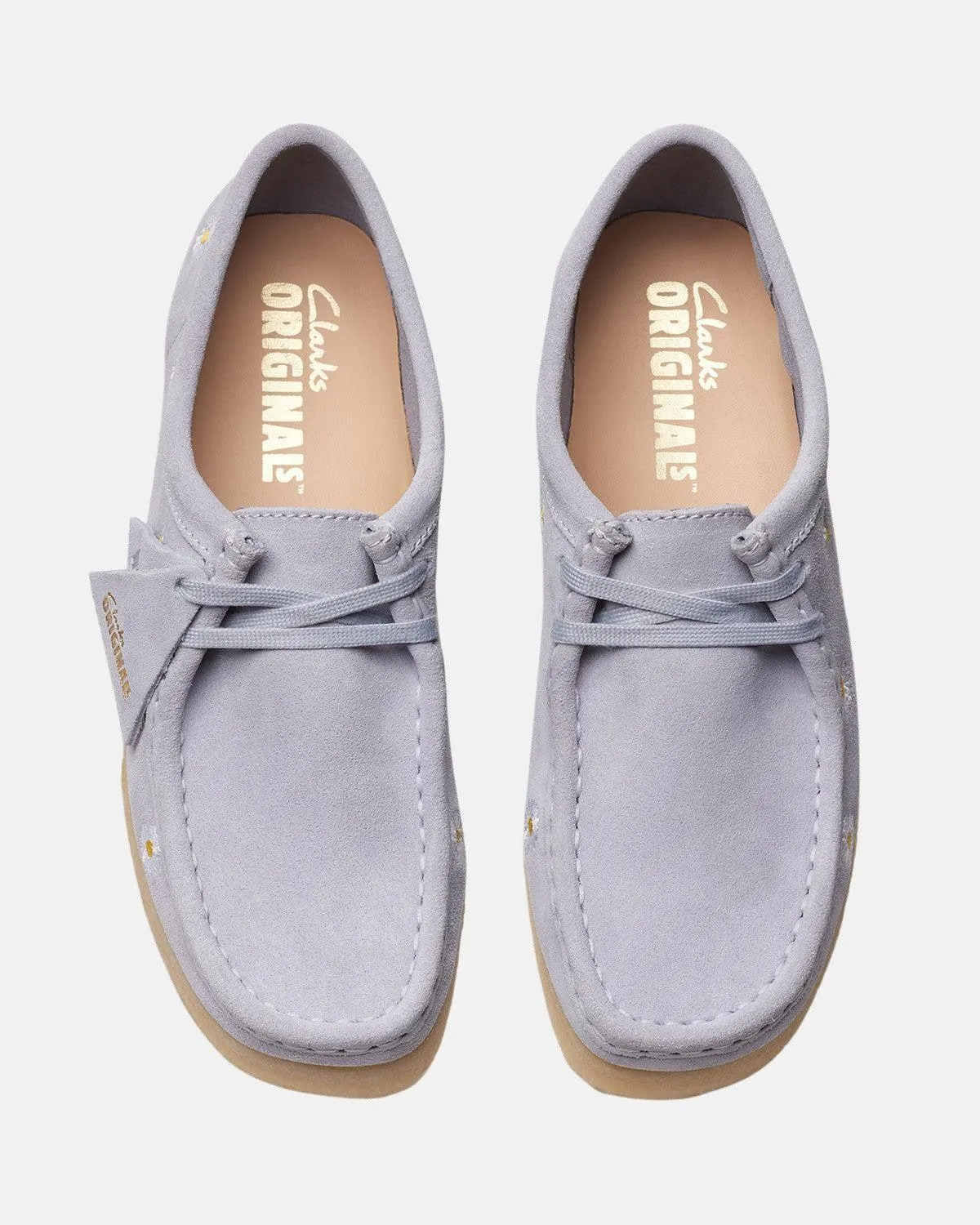 CLARKS ORIGINALS WOMENS WALLABEE SHOES CLOUD GREY EMBROIDERED