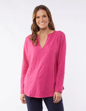 Coles Bay Henley Long Sleeve Tee - Raspberry Sorbet