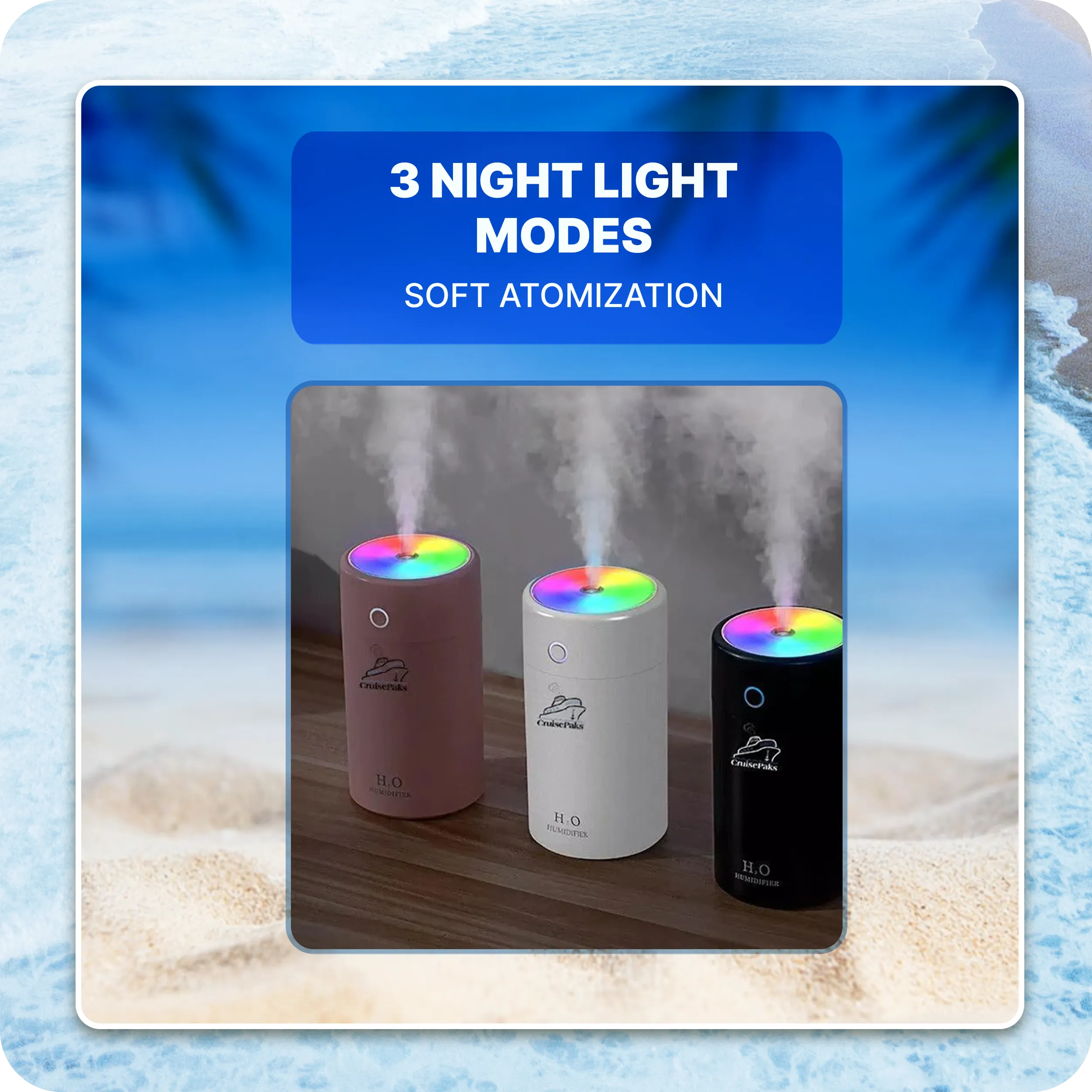 Cruise Essentials USB Colorful Humidifier With Wall plug Bundle
