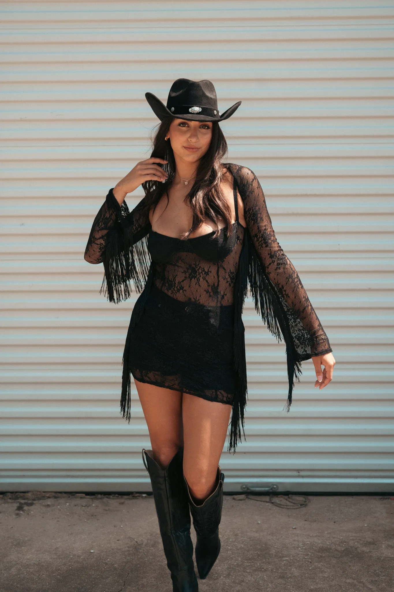 Dakota Sheer Lace   Fringe Mini Dress Set