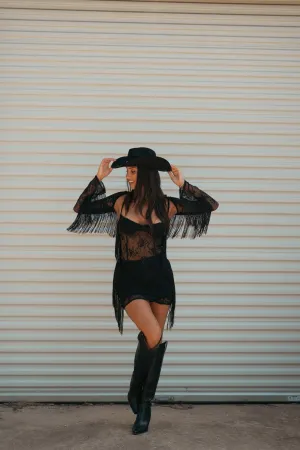 Dakota Sheer Lace   Fringe Mini Dress Set